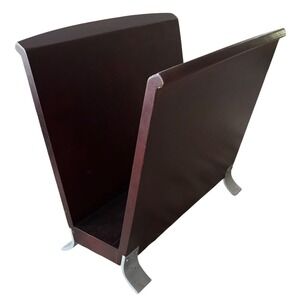 MCM Style Magazine Rack | V-Shaped | Dark Mahogany Finish | Metal Feet